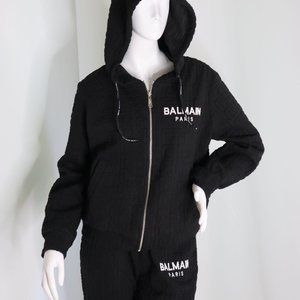 Balmain Paris Couture Track Suit, Blk, Sz. S, New w Tag. Cropped Hoodie w/ Pants
